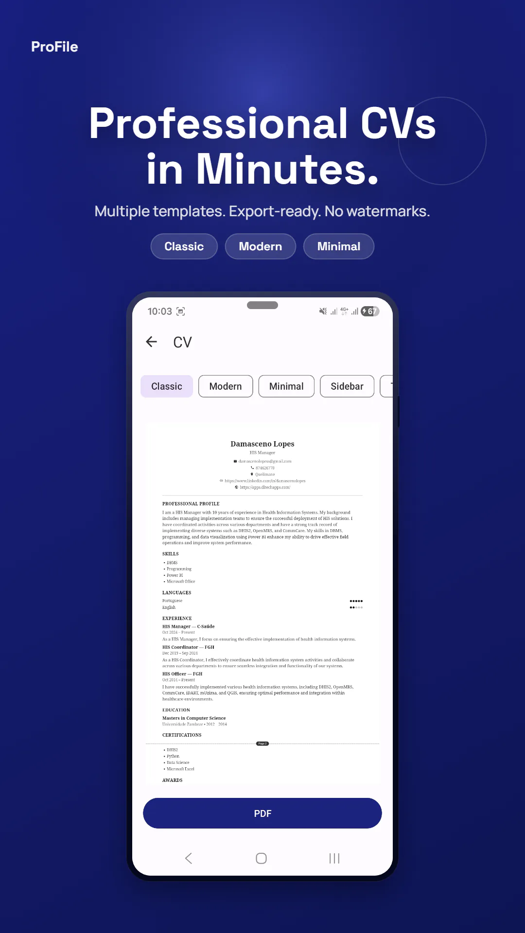 ProFile app preview